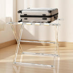 Acrylic Luggage Rack for Guest Room,Folding Luggage Rack with Leather Straps,Holds up to 120 lbs Suitcase Stand for Bedroom, Living Room and Hotel (Beige Leather)