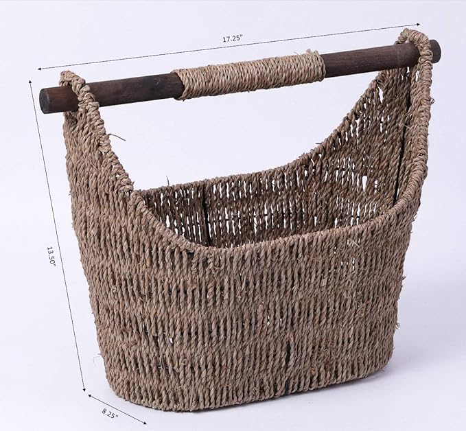 Vintiquewise Free Standing Magazine and Toilet Paper Holder Basket with Wooden Rod