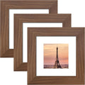 4x4 Picture Frame 3 Pack - Brown Poster Frame Display Pictures 3x3 with Mat or 4 x 4 Without Mat for Wall Hanging Horizontal and Vertical