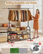 EAGMAK Heavy Duty Clothes Rack Load 686 LBS, Rolling Clothing Rack with 3 Shelves, Height Adjustable Metal Coat Racks, Portable Garment Closet Wardrobe Organizer with Wheels for Hanging Clothes, Black
