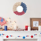 Patriotic Wreath for Front Door Red White Blue Wreath 4th of July Wreaths for Door Wall Memorial Day Decor Independence Day Hanging Decoration for Outside Home Farmhouse Holiday (Little Star)