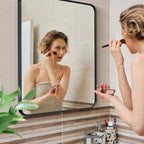 Sweetcrispy Bathroom Mirror 36x24 Inch Black Metal Framed Rounded Rectangle Vanity Mirrors for Wall, Over Sink, Farmhouse, Restroom, Anti-Rust, Modern Decorative, Horizontal or Vertical Hanging