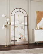 Antok 71" x 32" Full Length Mirror, Floor Mirror Arched Window Decorative Mirror, Metal Framed Decor Farmhouse Floor Mirrors Art Pane Mirrors Wall Decor for Bedroom, Living Room, Entryway Black