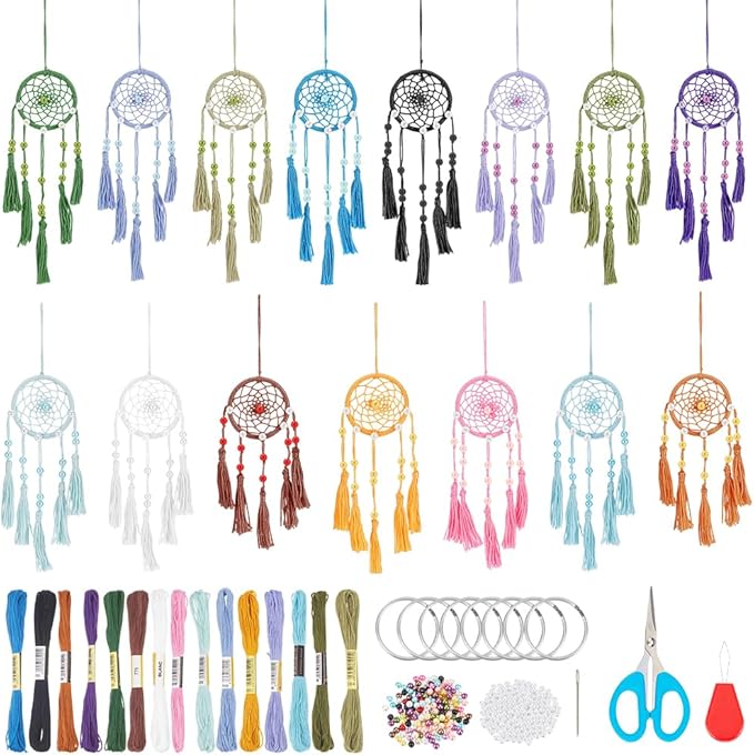 INFUNLY 15PCS DIY Small Dream Catcher Kits for Beginners Handmade Dreamcatcher Kit for Starters DIY Mini Hanging Ornament Making Kit for Bedroom Car Mirror Keychain Bag Bohemian Decoration Craft Gift