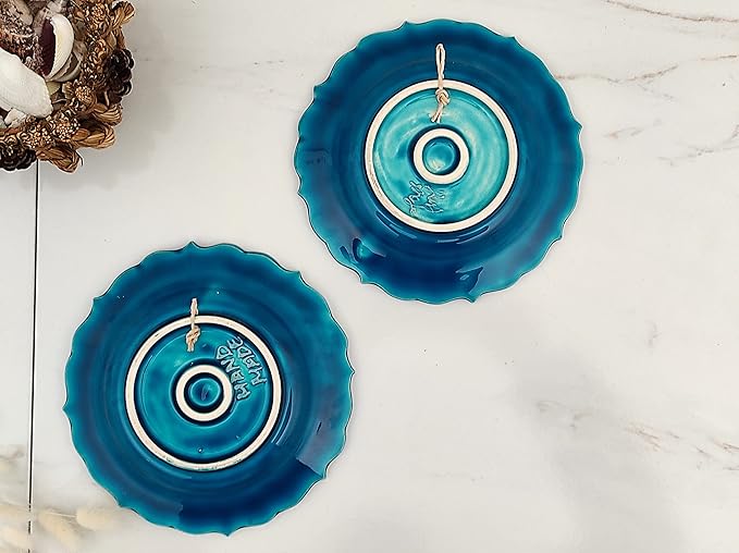 Turkish Decorative Plate Set of 2-7.08''(18 cm) Handmade Ceramic Ornament for Home Hanging Wall Decor