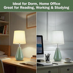 Small Bedside Table Lamp for Bedroom - Reading Desk Lamp with 3 Color Temperatures，15.5" Nightstand Ceramic Lamp with Fabric Shade for Kids Room,Living Room,Dorm,Home Office (Green)