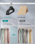 SONGMICS Pack of 50 Coat Hangers, Heavy-Duty Plastic Hangers with Non-Slip Design, Space-Saving Clothes Hangers, 0.2” Thickness, 360° Swivel Hook, 16.5” Long, Black and Gray