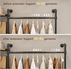 T3 Closet System with Stepless Dimmable LED Light, Industrial Pipe Clothing Rack with 4 Drawers, 6 Wooden Shelves & 4 Telescopic Rods, Heavy Duty Closet Organizers in Wardrobe Closet (Rustic Brown)