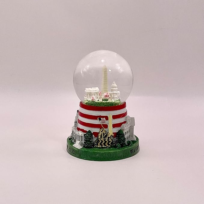 2.75" Washington DC 3-Landmark Snow Globe, Hand Painted Resin, with Glitter, White House, US Capitol, Washington Monument (Mini Flag Base Panorama Globe)