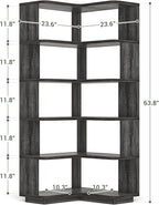 Armocity Corner Book Shelf - 6 Tier Corner Bookshelf Etagere Bookcase with Baffle, Freestanding L Shaped Display Shelf Stand for Home Office, Living Room, Bedroom, Kitchen, Grey Oak
