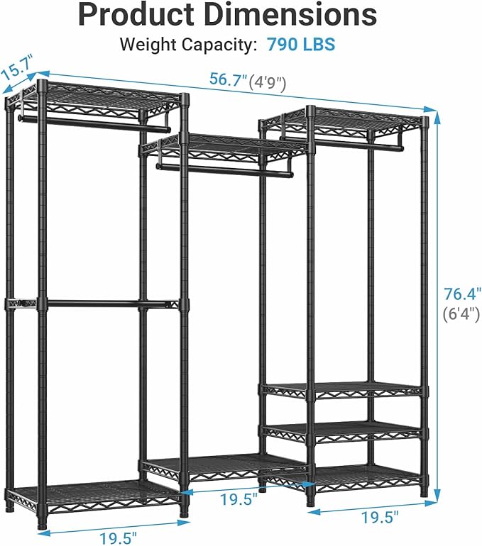 VIPEK V5C Medium Covered Clothes Rack Heavy Duty Portable Closet Wardrobe, Freestanding Black Clothing Rack with Black Upgarded Polyester Cover, Adjustable Custom Closet Rack, 56.7" Lx15.7 Wx76.4 H