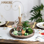 Hanobe Round Wood Decorative Tray: Rustic Wooden Tray for Coffee Table Farmhouse Centerpiece Mirror Candle Holder Vintage Mirrored Bar Plate Ottoman Topper for Home Decor Bathroom Kitchen