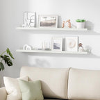 upsimples Floating Shelves for Wall, 35.5 Inch Shelves for Decor Storage Set of 6, Wall Mounted Wood Shelf for Bedroom, Living Room, Bathroom, Kitchen, Long Picture Ledge Shelves, White