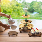 3PCS Wooden Risers for Display Wood Cake Stand for Party Round Food Risers for Buffet Wooden Holder Rustic Riser for Decor Tiered Tray Decor Home Kitchen(Rustic, 3 PCS (8”, 6”, 5”))