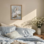 Framed Vintage Swan Canvas Wall Art, Romantic White Swan Paintings Wall Decor, Rustic Animal Pictures Prints Farmhouse Home Decor for Living Room Bedroom 16x24 inch