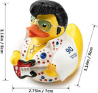 Elvis Duck Figurine, White Jumpsuit Design with Rhinestones, Decorative Collectible, 3.14 x 3.14 x 2.75 inches