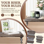 MAONAME Wood Display Risers Decorative Tray Set of 3, Farmhouse Pedestal Stand for Display Home Decor, Vintage Brown Beaded Wooden Tray for Kitchen Counter, Short and Tall Footed