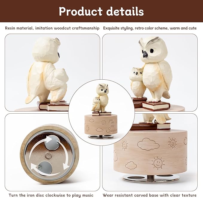 Owl Music Box Figurine, Sculpted Hand-Painted Musical Figure Gifts, for Birthday Mothers Day Anniversary, Play You are My Sunshine