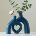 Snuggle Hollow Ceramic Decorative Vase, Modern Minimalist Nordic Boho Ins Style Vases for Home Decor Living Room Shelf Entryway Coffee Table or Console Décor (Matte Navy Blue)
