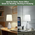 Small Bedside Table Lamp for Bedroom-Reading Desk Lamp Set of 2,with 3 Color Temperatures,15.5" Nightstand Ceramic Lamp with Fabric Shade for Kids Room,Living Room,Dorm,Home Office(White)