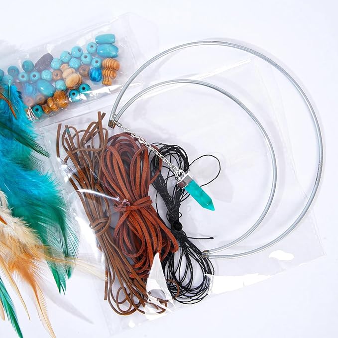 MEXIDAWN DIY Feather Dream Catcher Kits Turquoise Wall Hanging Boho Decor Handmade Dream Catcher for Adults, Moon