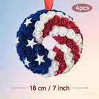 Idyllic 4 Pcs Patriotic Wreaths, 7 Inch 4th of July Decorations with Red White Blue PE Roses & 5 Stars - Includes Hanging Ribbons, Independence Day Wreaths for Front Door, Windows, Multi-Pack