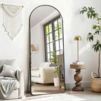 Degfig Arched Full Length Mirror, 64"X21" Floor Length Mirror with Aluminum Alloy Frame, Full Body Mirrors with Stand, Hanging or Leaning Mirrors for Living Room, Bedroom, Black,Round Corner