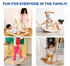 Giggle & Play 36" Wooden Balance Board – Natural Curvy Wobble Board for Kids, Toddlers & Adults, Montessori Rocker Toy, Yoga Trainer for Office, Home, Classroom Use