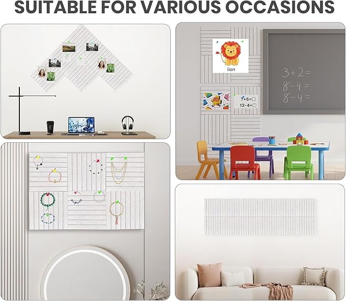 Large Cork Board Alternative 48” X 36” Felt Bulletin Board Tiles, with 30 Pushpins, 60 Adhesive Tabs,12-Pack Slat Wall Paneling, Cork Boards for Office Push Pin Board Felt Board - Oatmeal