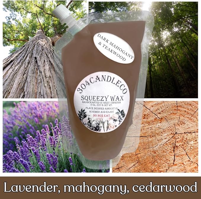 304CandleCo Large Squeeze Soy Wax Melt - 50 SCENTS! - Highly Fragrant & Hand-Crafted - Easy Mix & Match - American Made - Perfect for Wax Warmers (3oz, Dark Mohogany & Teakwood)