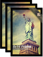 100% Solid Wood 8x14 Picture Frame Set of 3, Black Frame for 8 x 14 Inch Picture Poster Photo, Light Weight 8 by 14 HQ Matte Black Frame for Wall - 3 Pack/Black/8"x14"