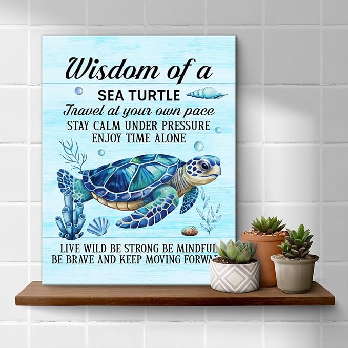 Sea Turtle Wall Art Decor Inspirational Wall Decor Posters Beach Themed Decoration for Bathroom Bedroom Living Room Home Office, Sea Turtle Gifts for Turtles Lovers (8 X 10 Inches, Framed)