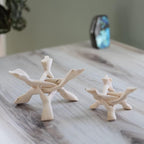 Wish Well 2 Piece Wooden Tripod Stand - 4" & 6" Hand-Carved Room Decor Holder ~ Ideal for Abalone Shell, Decorative Bowl, Crystal Ball, Sphere, Geode ~ Wood Display Stand & Perfect Crystal Holder