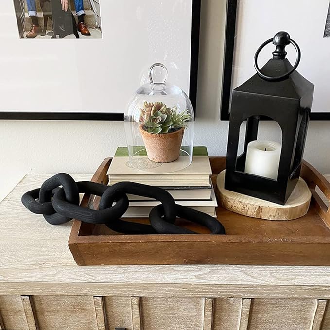 HMASYO Black Wood Chain Link Decor, 5-Link Wooden Decorative Chain Home Decor Accents, Coffee Table Decor, Shelf Decor Aesthetic, Modern Bookshelf Table Decorative Objects for Living Room