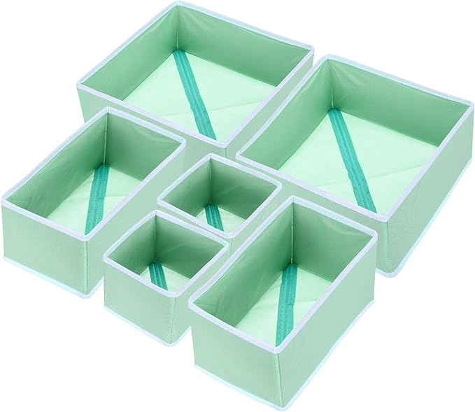 uxcell 1 Set Foldable Cloth Storage Box, 6 Slots Fabric Socks Underwear Drawer Dividers Organizers Baskets Bins for Clothes Socks Scarves Ties, Green
