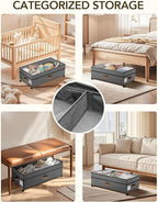 Under Bed Storage with Wheels, 10 inches Under Bed Storage Containers, 65L XXL Large Adjustable Underbed with Lids, Rolling Underbed Storage bins for Shoes, Clothes, Blankets, Grey