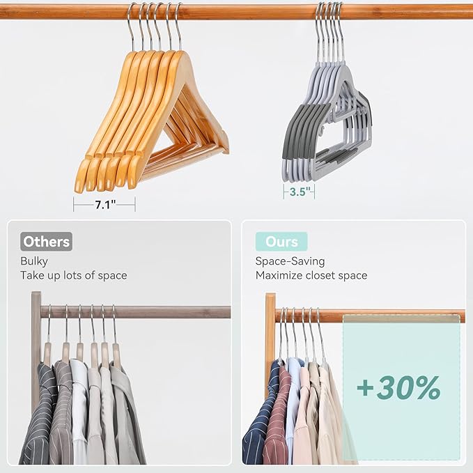 50-Pack Heavy Duty Coat Hangers, Non-Slip, 0.2'' Slim, 360° Swivel Hook, 16.5 Inches Wide, Space-Saving Plastic Clothes Hangers for Suit, Shirt & Pants, Light and Dark Gray