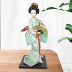 12inch Japanese Geisha Ethnic Japanese Geisha Dolls Oriental Ancient Kabuki Girl Statue Kimono Dolls for Tabletop Home Decor, Light Green