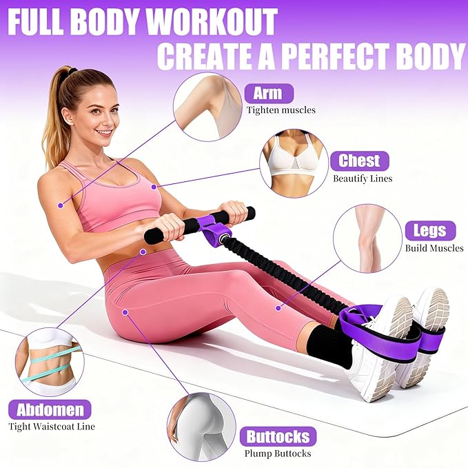 2026 Upgrade Pedal Resistance Bands with Handle - Multifunction Foot Pedal Resistance Band with Training Poster - Fashion Puller Exercise Equipment for Abdomen, Waist, Arm, Core, Leg - 55LBS