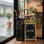 Square Metal Umbrella Stands, Umbrella Holder Rack for Entryway, Canes Walking Sticks Storage Bin Freestanding for Home Office Indoor Hotel Shop, 6.5" x 6.5" x 16.5", Black