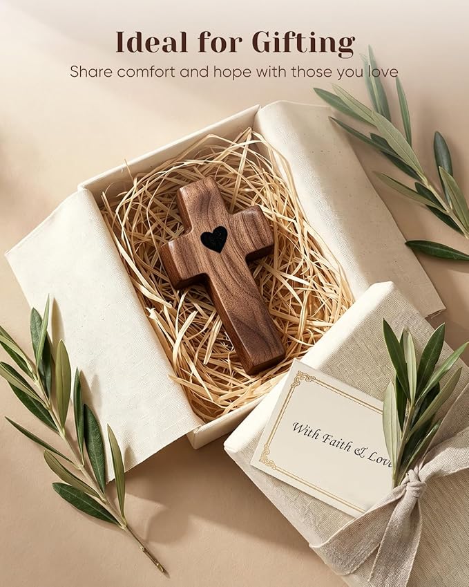 100-Pack Wooden Cross Fidget, Handmade Pocket Wood Crosses, Cross My Heart | Encouragement Gift, Relieve Anxiety for Yourself, Inspirational Easter Gift for Christian Faith, Prayer, Father Day Gifts