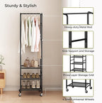 Small Clothes Rack with 3 Shelves, 72 Inches Tall Coat Garment Rack with Wheels, Display Clothing Racks for Hanging Clothes for Entryway, Hallway, Bedroom, Office, Living Room, Black