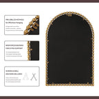 24x36 Inch Arched Wall Mirror with Bold Antique Gold Beaded Frame, Decorative Vintage Mirror for Living Room, Entryway or Fireplace Mantel, Bathroom Wall Decor Mirror
