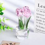 Movdyka Tulips Glass Flowers Figurines Crystal Decor Collectible Crystal Pink Flowers Bouquet Ornaments Mothers Day Tulip Gifts for Mom Women on Anniversary Wedding Christmas Valentines