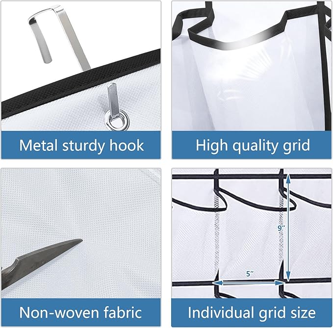 Over the Door Shoe Organizer, Hanging Shoe Organizer with 28 Mesh Large Pockets Door Shoe Rack Organizer, Space Saving Hanging Storage Holder, Hangs on Closets for Shoes, Accessories, White