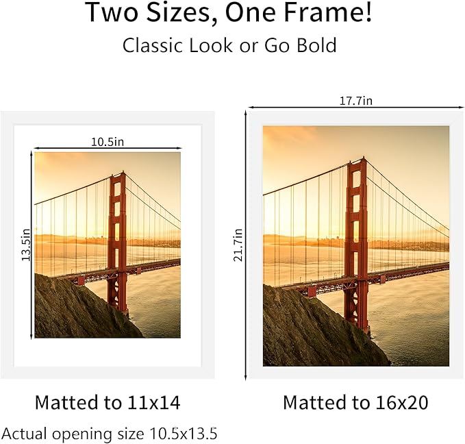16x20 Picture Frame White Set of 3, Display Pictures 11x14 with Mat or 16 x 20 Without Mat, Poster Frames 16x20 for Wall Hanging Horizontal and Vertical
