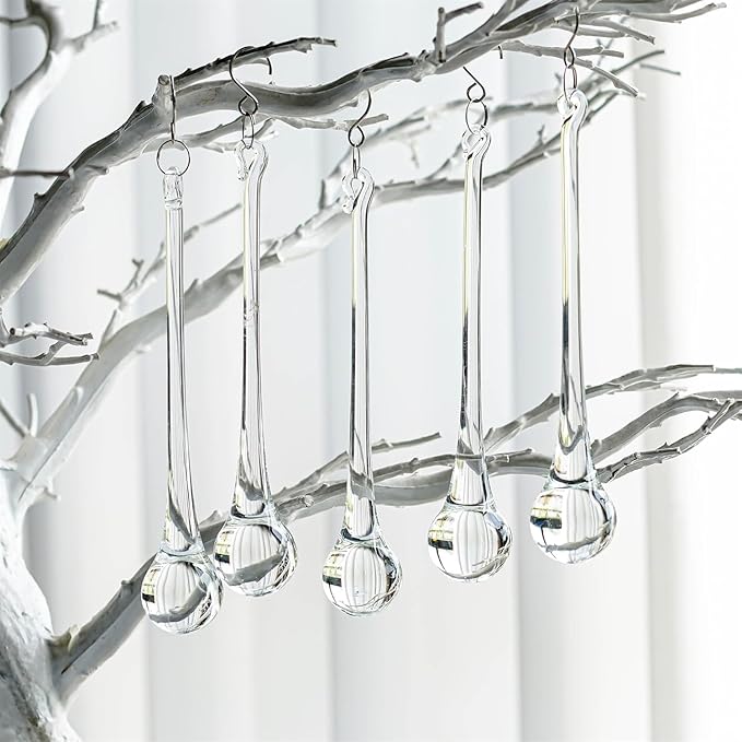 kanpura 6 Inch Teardrop Ornaments Glass Drop Ornaments Clear Crystal Chandelier Pendant Hanging for Centerpieces Christmas Tree Winter Party Decor(10 Pcs)