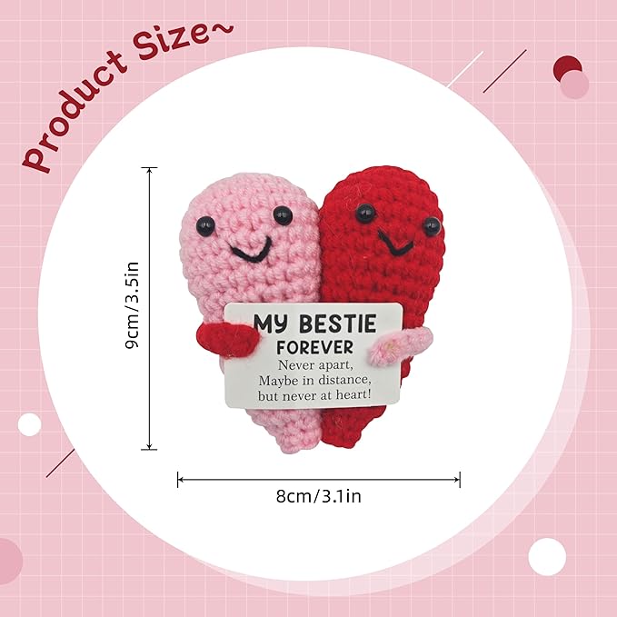 3.5 inch Positive Hug Heart Handmade Knitted Wool Doll with Positive Card Inspiring Gifts for Cheer Up Emotional Support Encouragement Friends