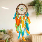 Dream Catcher Native American Boho Dreamcatcher Rattan Wall Decor, Handmade Natural Goose Feathers Blue Beaded Hanging Wall Art Indian Decor for Bedroom Living Room