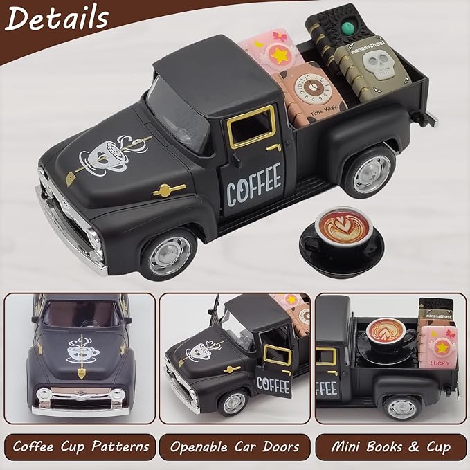 Coffee Bar Decor Vintage Mini Metal Pickup Truck Decor with Book Accessories for Coffee Station, Farmhouse Tiered Tray Tabletop Decorations for Home Kitchen, Office, Cafe